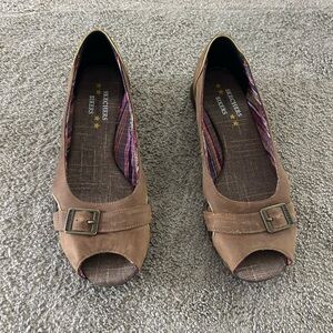 Skechers Biker’s Women's Tan Peep Toe Flats